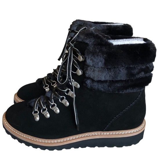 Splendid NWT Evita Lace Up Suede Faux Fur Trim Winter Boot Black Size 10 - Picture 3 of 15